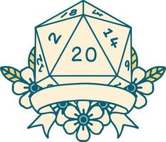 ilustração de rolagem de dados d20 de acerto crítico natural de 20 vetor