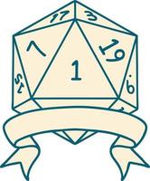 ilustração de rolagem de dados natural de um d20 vetor