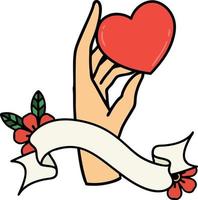 tatuagem com bandeira de uma mão segurando um coração vetor