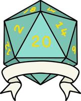 ilustração de rolagem de dados d20 de acerto crítico natural de 20 vetor