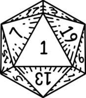 ilustração de rolagem de dados natural de 1 d20 vetor