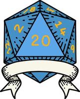 ilustração de rolagem de dados d20 de acerto crítico natural de 20 vetor