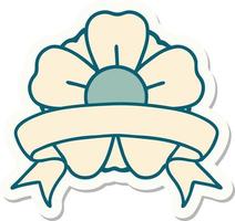 adesivo de tatuagem com banner de uma flor vetor