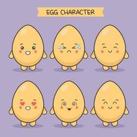 personagens fofinhos ovo com conjunto de expressões diferentes vetor