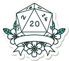 adesivo de rolagem de dados d20 de acerto crítico natural de 20 vetor