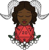 tiefling com ilustração natural de 20 d20 dados vetor