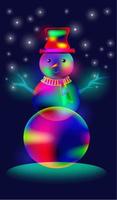 vibrante, brilhante, iluminado, boneco de neve colorido neon vetor