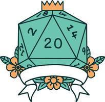 ilustração de rolagem de dados d20 de acerto crítico natural de 20 vetor