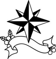 tatuagem de linha preta tradicional com banner de uma estrela vetor
