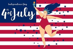 bandeira americana do dia da independência e mulher estilizada como liberdade vetor