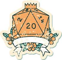 estilo de tatuagem retrô natural 20 acerto crítico d20 rolo de dados vetor