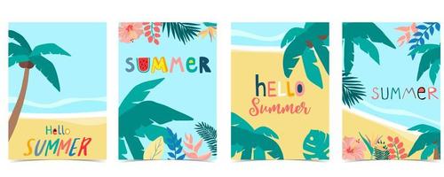 coleção de cartões de verão com palmeiras e praia vetor