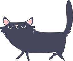 gato preto de desenho animado de estilo de cor plana vetor