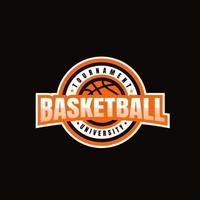 emblema do logotipo da competição de basquete. emblema de basquete no fundo do círculo. clube esportivo, modelo de logotipo da equipe. distintivo, ícone, bola, escudo. ilustração vetorial isolado.