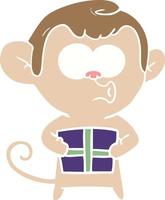 macaco de natal de desenhos animados de estilo de cor plana vetor