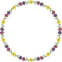 moldura redonda com flores de áster rosa e violeta e botões de ouro sobre fundo branco. estilo doodle. imagem vetorial. vetor