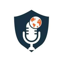 design de logotipo de podcast global. ilustração em vetor modelo de logotipo de negócios de entretenimento de transmissão.