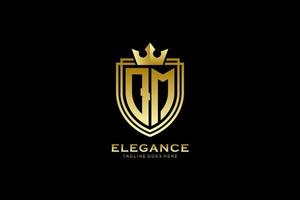 logotipo de monograma de luxo elegante inicial qm ou modelo de crachá com pergaminhos e coroa real - perfeito para projetos de marca luxuosos vetor