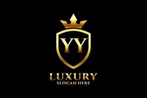 inicial yy logotipo de monograma de luxo elegante ou modelo de crachá com pergaminhos e coroa real - perfeito para projetos de marca luxuosos vetor