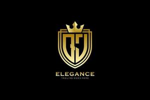 inicial qj elegante logotipo de monograma de luxo ou modelo de crachá com pergaminhos e coroa real - perfeito para projetos de marca luxuosos vetor