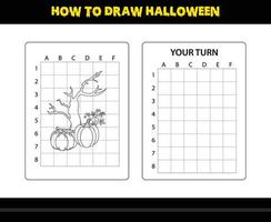 como desenhar halloween para crianças. página de colorir de habilidade de desenho de halloween para crianças. vetor