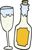 garrafa e copo de champanhe dos desenhos animados vetor