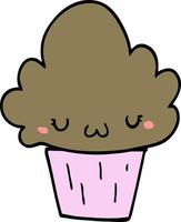 cupcake de desenho animado com rosto vetor