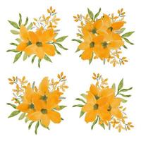conjunto de arranjo de flores de pétala amarela aquarela vintage vetor