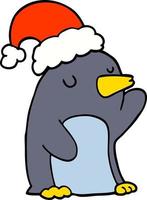 pinguim de natal bonito dos desenhos animados vetor