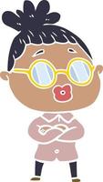 mulher de desenho animado estilo cor plana usando óculos vetor
