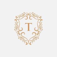 letra t escudo logotipo de luxo monograma ornamentado vetor