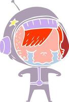 estilo de cor plana cartoon garota astronauta chorando vetor