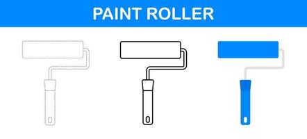 planilha de rastreamento e coloração de rolo de pintura para crianças vetor