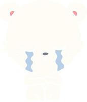 urso polar dos desenhos animados de estilo de cor plana chorando vetor