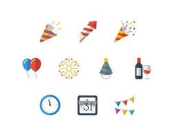 conjunto de ícones de cores planas de ano novo com ícones relacionados a festas vetor