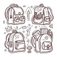 coleção de mochilas escolares desenhadas à mão vetor