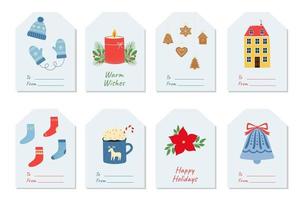 conjunto de etiquetas de presente de natal e feriados. rótulos com elementos de inverno desenhados à mão. ilustração vetorial isolada