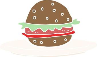 ilustração de cor lisa de um hambúrguer de desenho animado no prato vetor