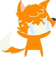 desenho animado de estilo de cor plana de raposa chorando vetor