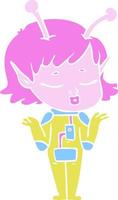 garota alienígena de desenho animado de estilo de cor plana vetor