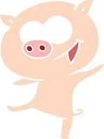 desenho animado de estilo de cor plana de porco dançante alegre vetor