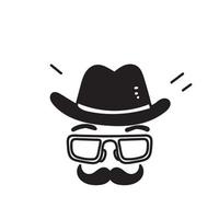 vetor de ilustração de bigode de óculos de chapéu de doodle desenhado de mão