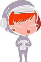 estilo de cor plana cartoon menina bonita astronauta vetor