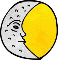 desenho animado doodle lua crescente com rosto vetor