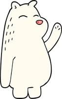 desenho animado doodle urso polar acenando vetor
