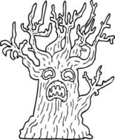 desenho de linha árvore assustadora de desenho animado vetor