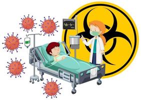 tema de coronavírus com menino na cama do hospital vetor
