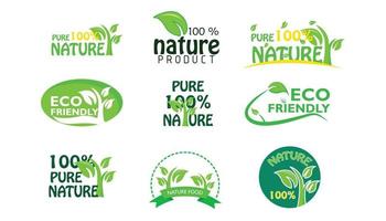 rótulo natural, ecológico, produto natural puro. conjunto de ícones. ícones planos editáveis