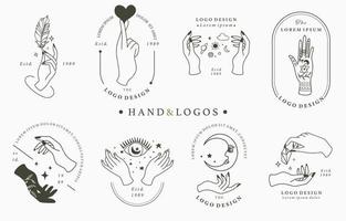 coleção de logotipo com mãos e elementos místicos vetor