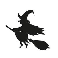jovem bruxa voando em uma silhueta de cabo de vassoura em um fundo branco vetor